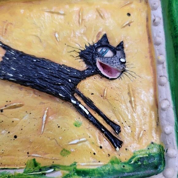 Vintage Signed Jumping Smiling Black Cat Wall Art Leaping Cat Kitten 1999 - Picture 3 of 16